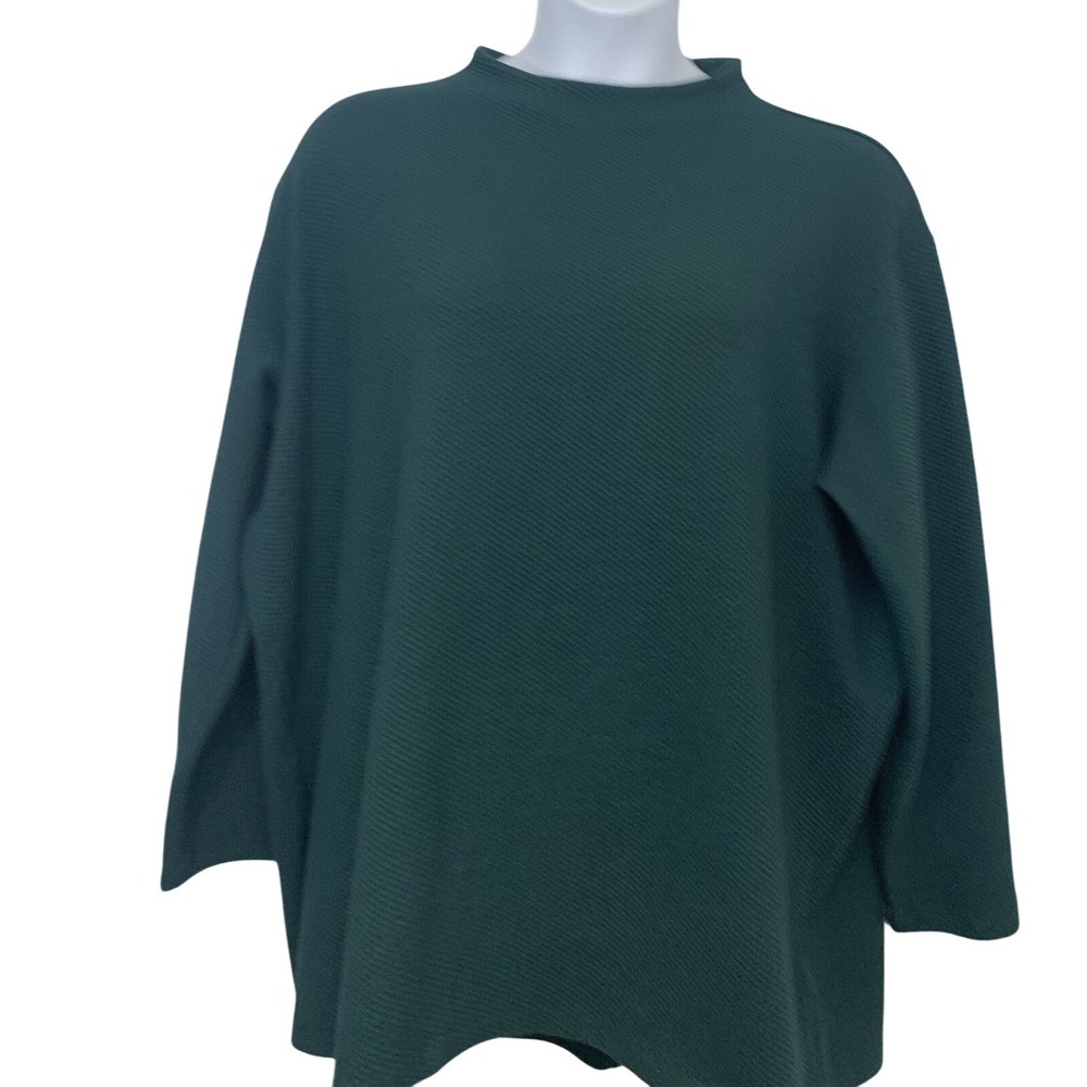 Lands End Waffle Knit Pull Over Top Woman 2X Long Sleeve Stretch‎ Green Casual